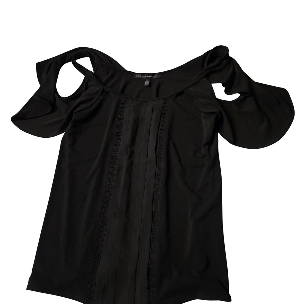 White House Black Market Black Cold Shoulder Flutter Sleeve Pintuck Top Small